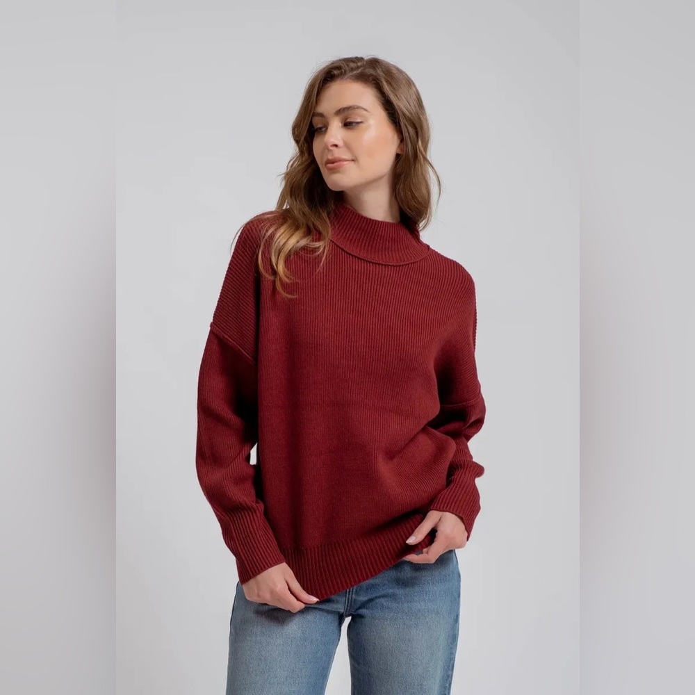 Mock Neck Ribbed Sweater